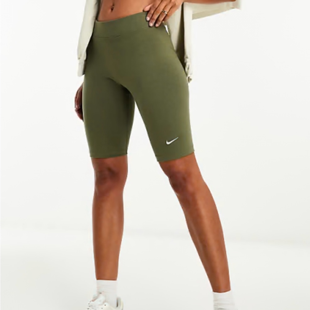 Nike Olive Active Bike Shorts with White Swoosh